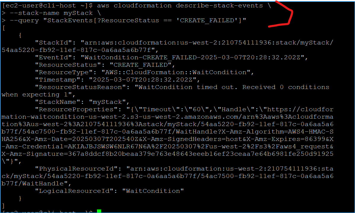 Ran command to determine create failed events