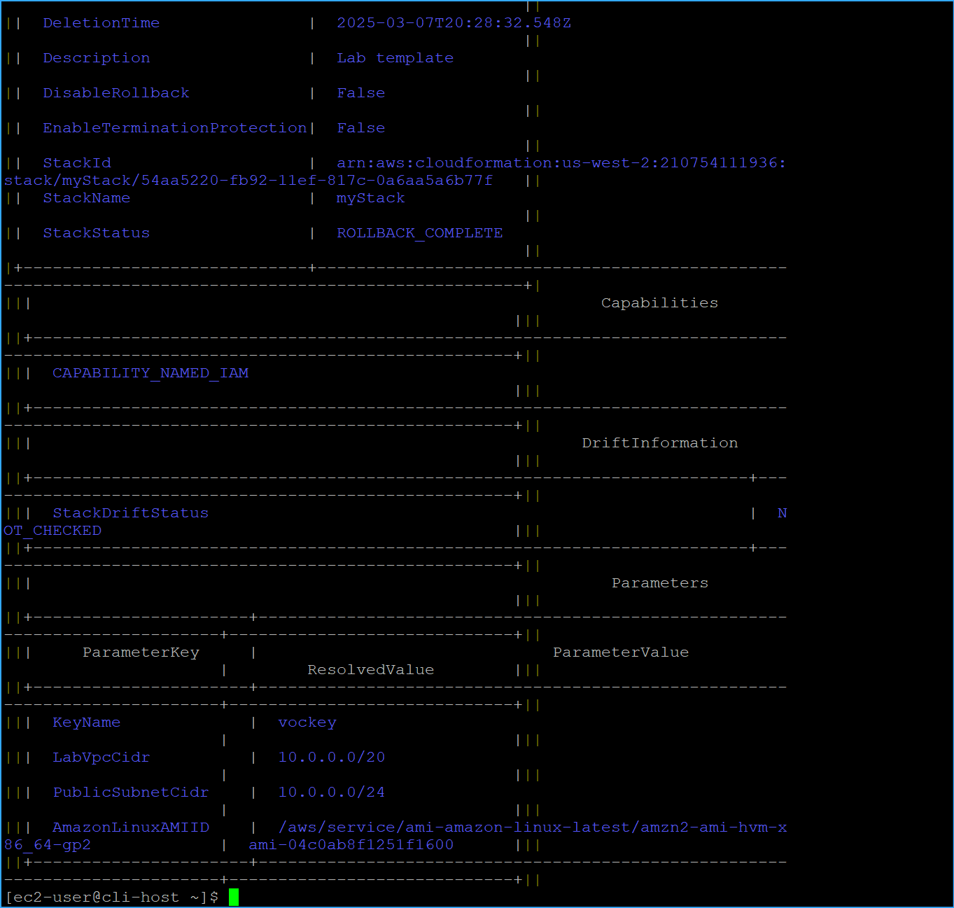 Ran command to determine rollback complete two