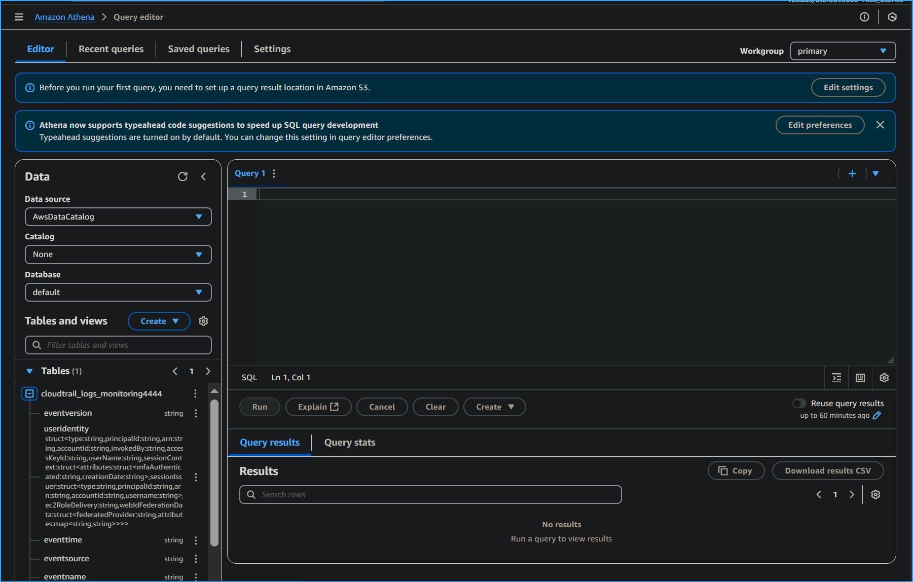 Amazon Athena query editor