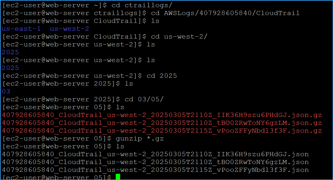 CD into next region subdir unzipped then confirmed with ls