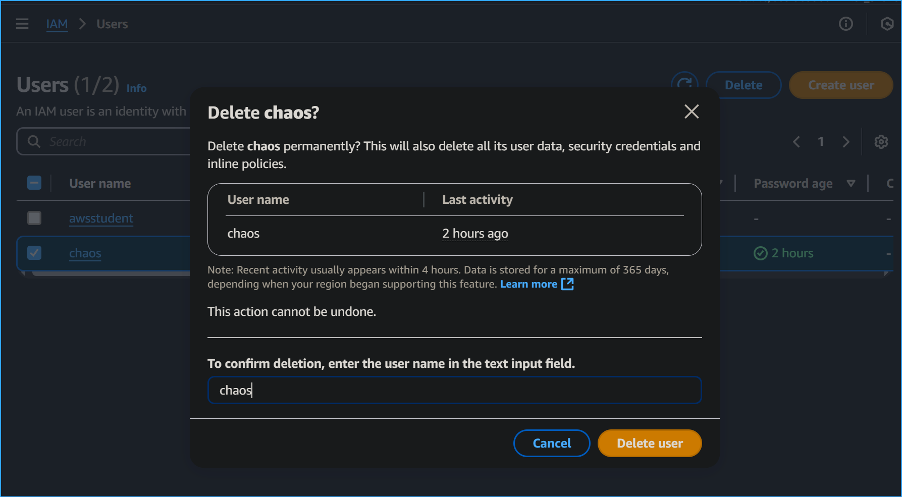 Delete chaos from users in IAM