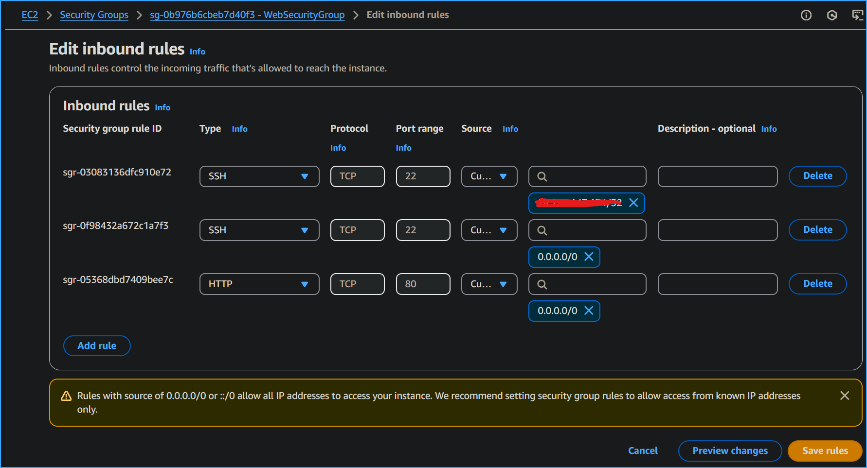 Extra SSH entry appears inbound rules