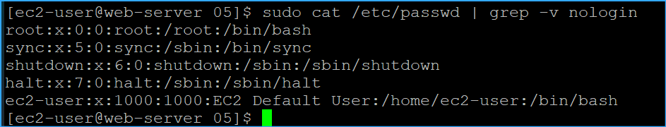 Grep filtered users with no login results showed standard unconcerning os users