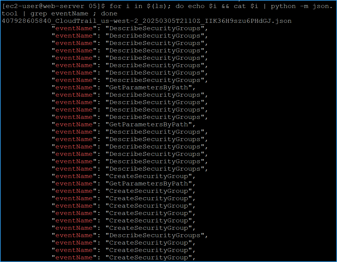 Grep for event name of every captured event