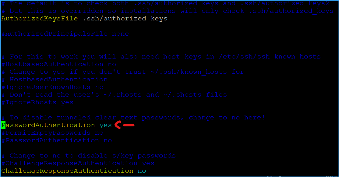 Password auth yes breaches best practice for ssh config file in vim