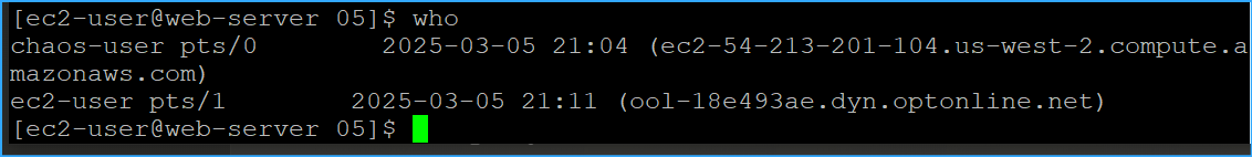 Ran who to figure out who is currently logged in hacker shows