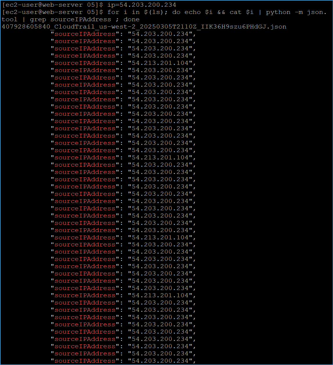 Set sourceip as var then ran grep