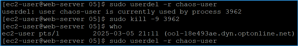 Tried to delete chaos couldnt then killed their procnumber then successfully deleted them