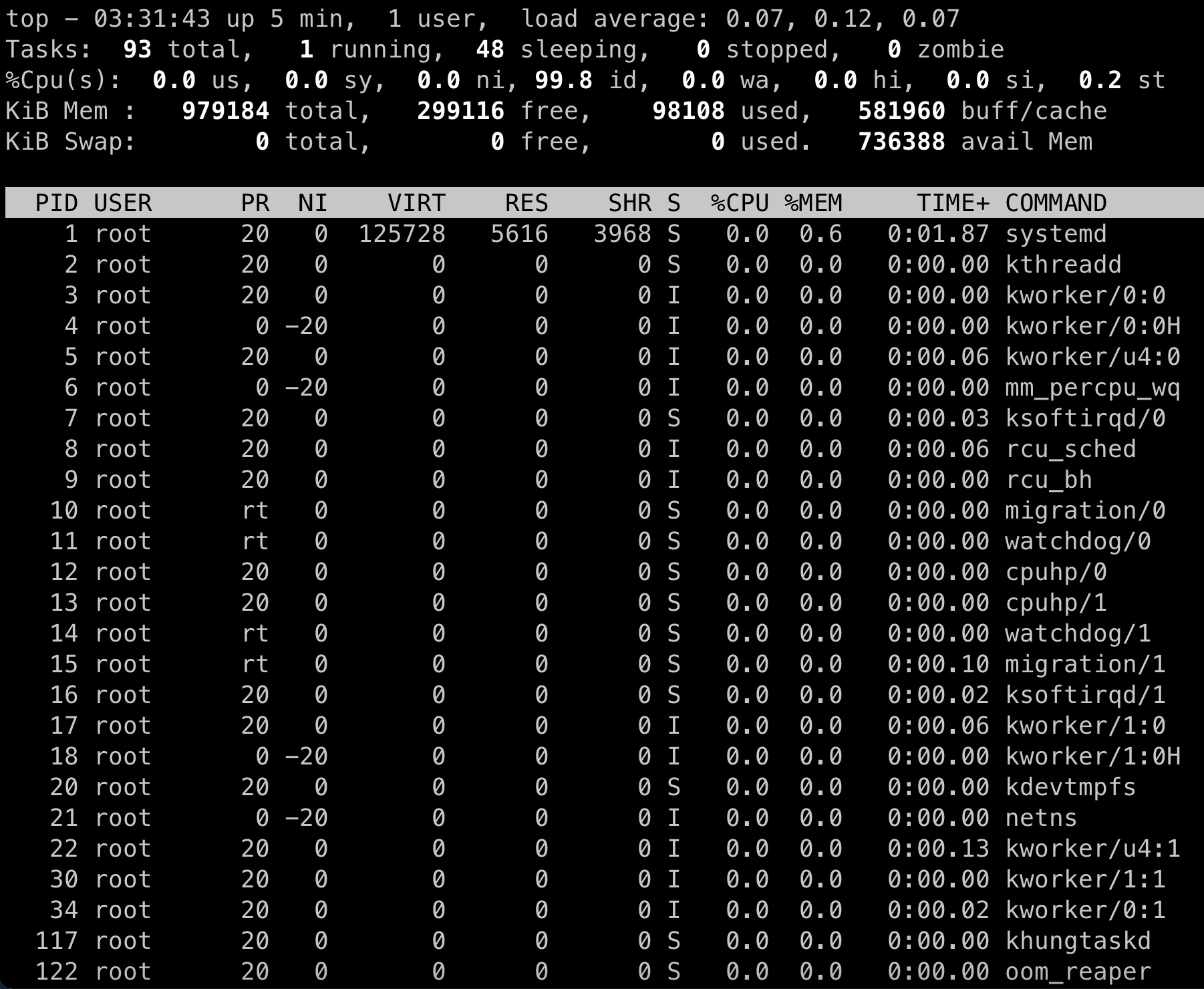 Output of top command