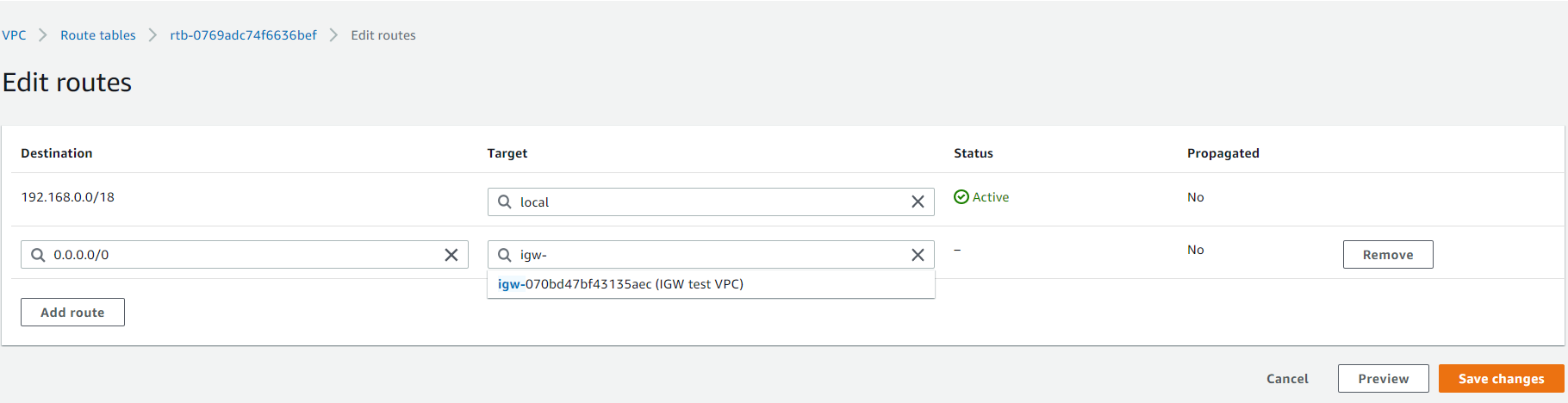 Adding the IGW in the Route Table