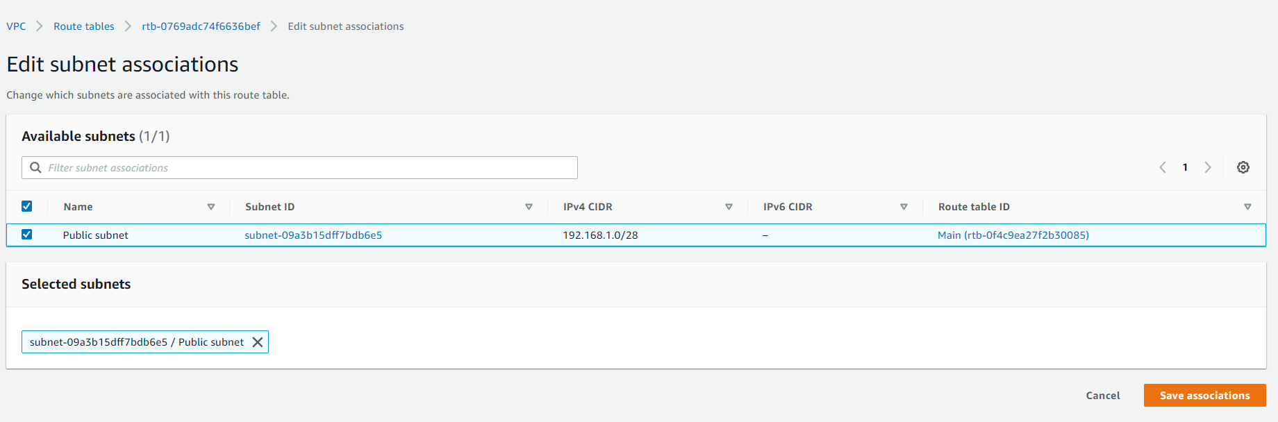 Associating the Public Subnet and Saving Associations