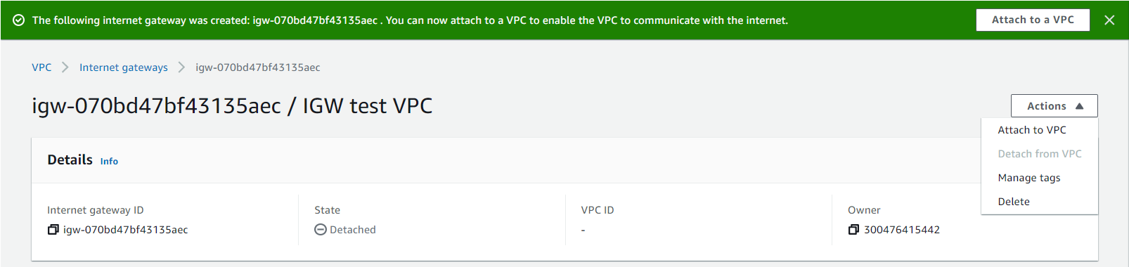 Attaching the IGW That Was Just Created