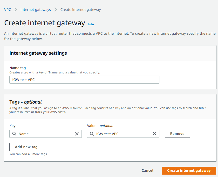 Internet Gateway Configuration