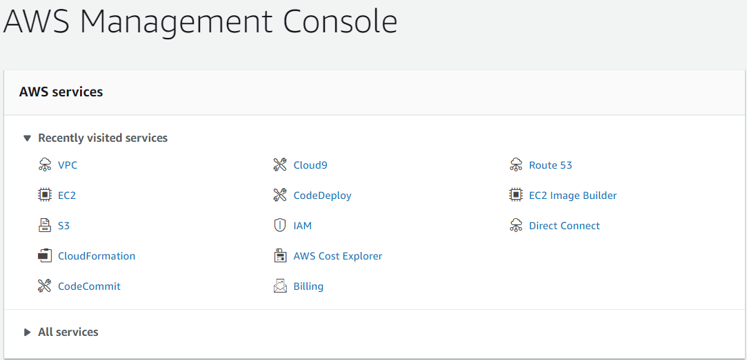 Recently Visited AWS Services in AWS Console