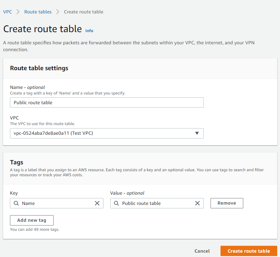 Route Table Configuration