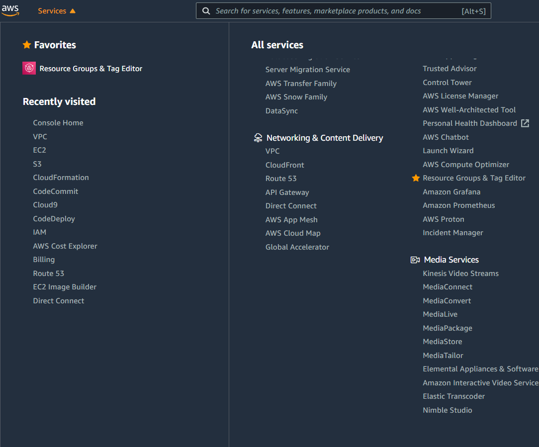 Services Navigation Dropdown