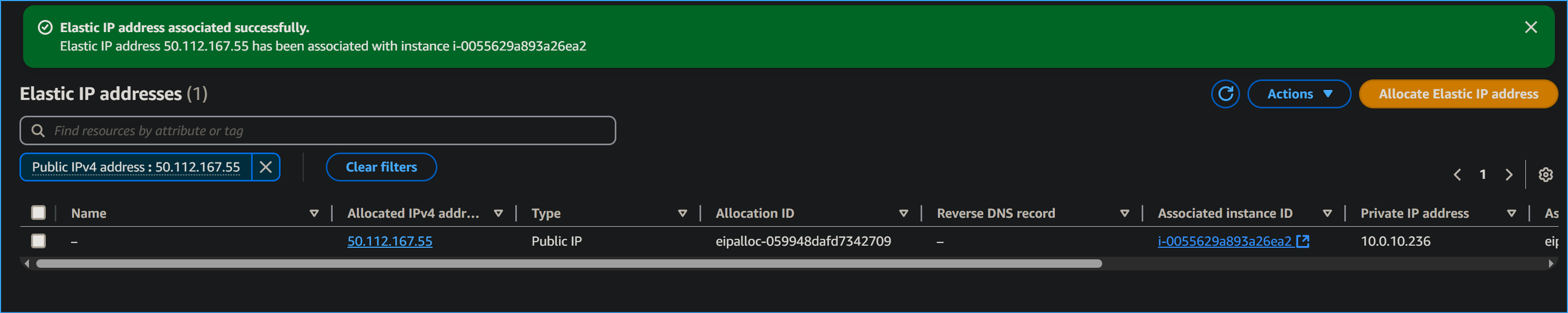 Associated public elastic IP with instance A