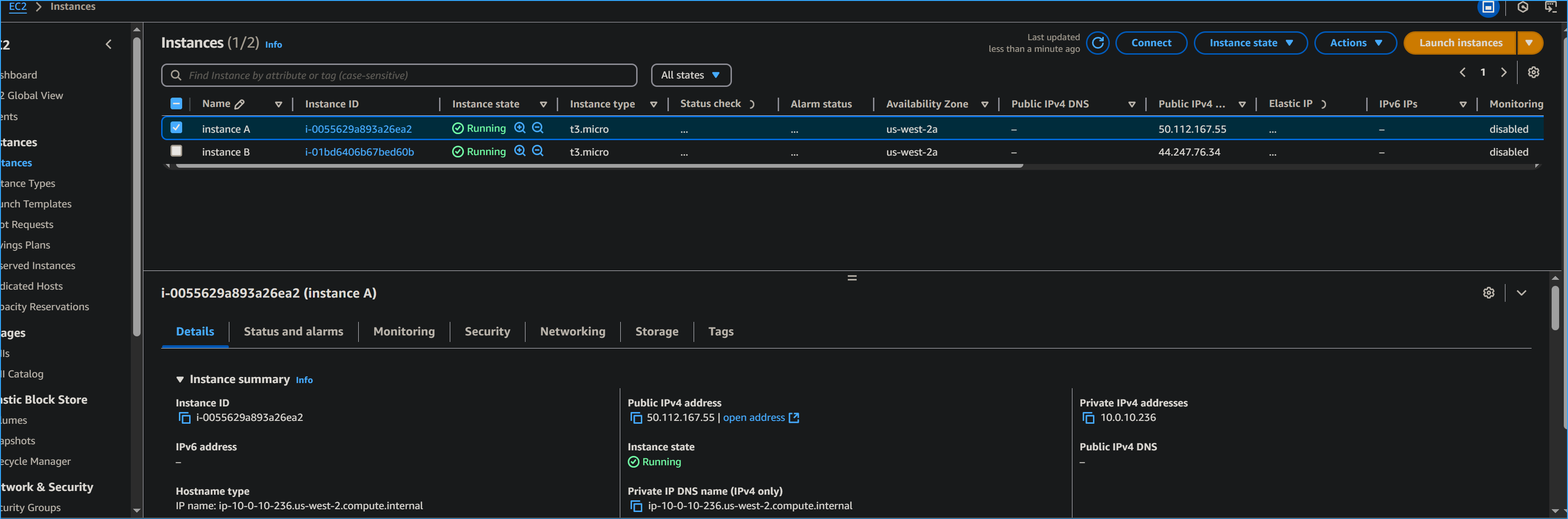 Displaying public IP of instance A in AWS management console