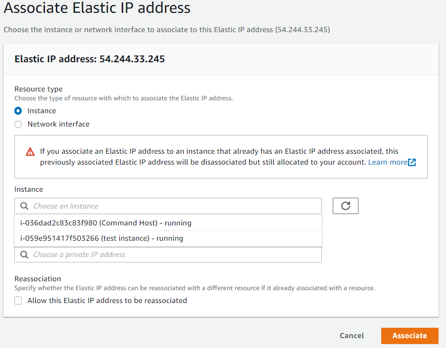 Associate EIP to Test Instance