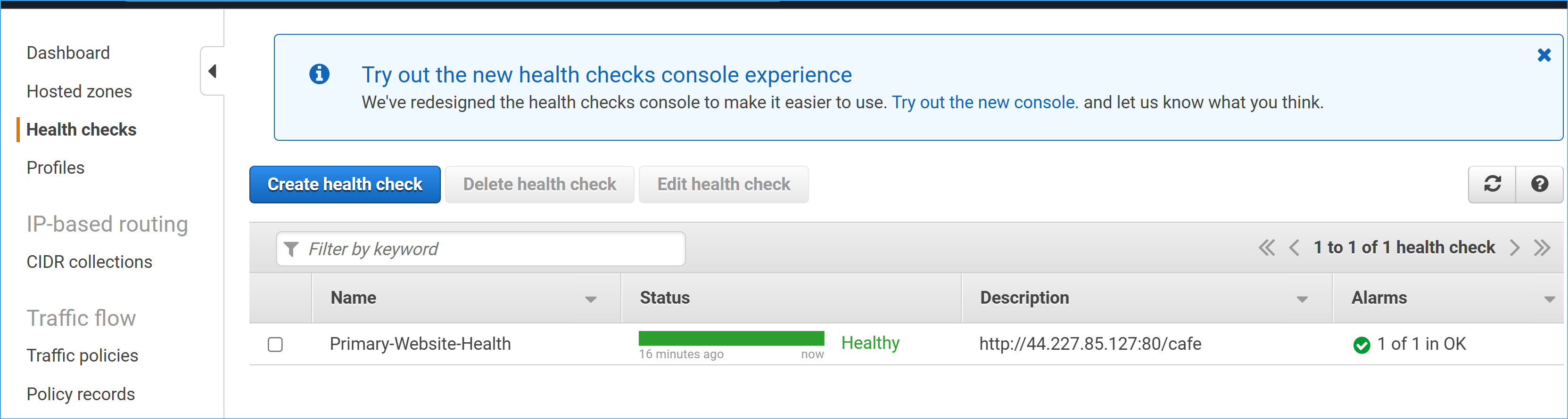 Primary Website Health Check Status