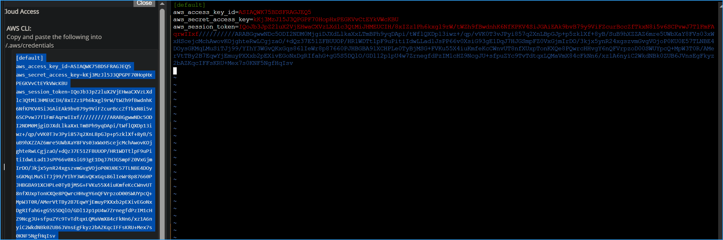 Pasting AWS CLI Credentials into VIM File