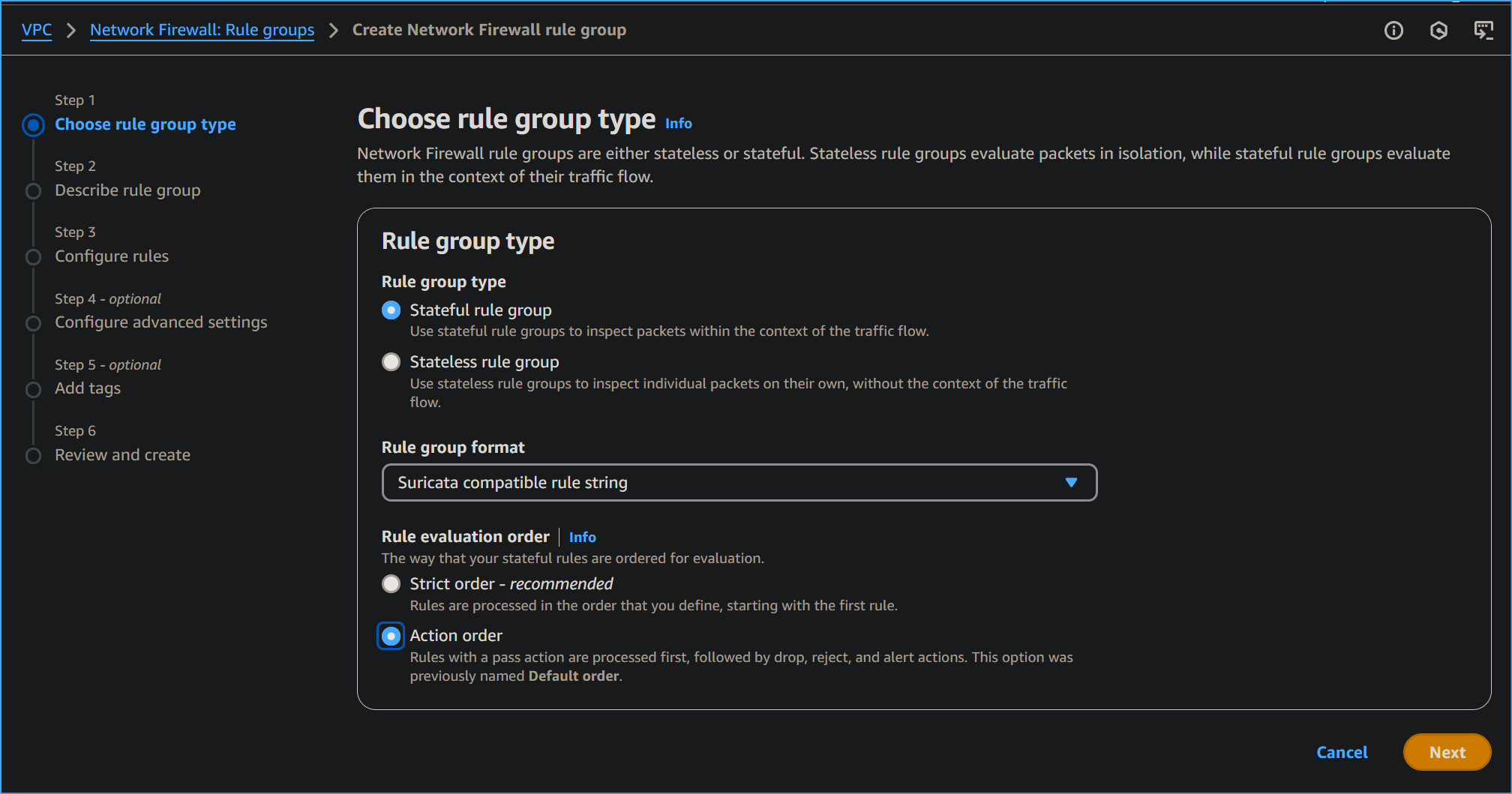Creating Network Firewall Rule Group