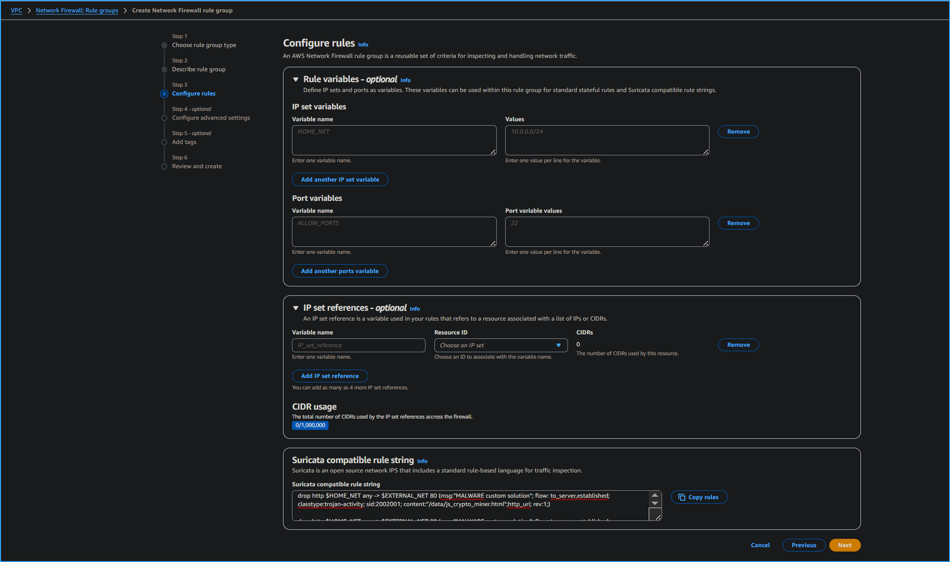Entered Suricata Compatible IPS Rule Strings