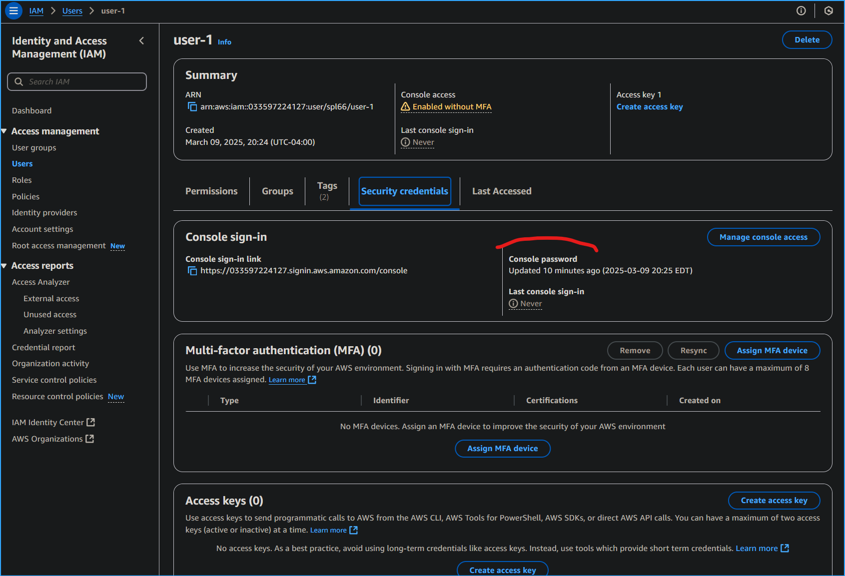 User One Has Console Password