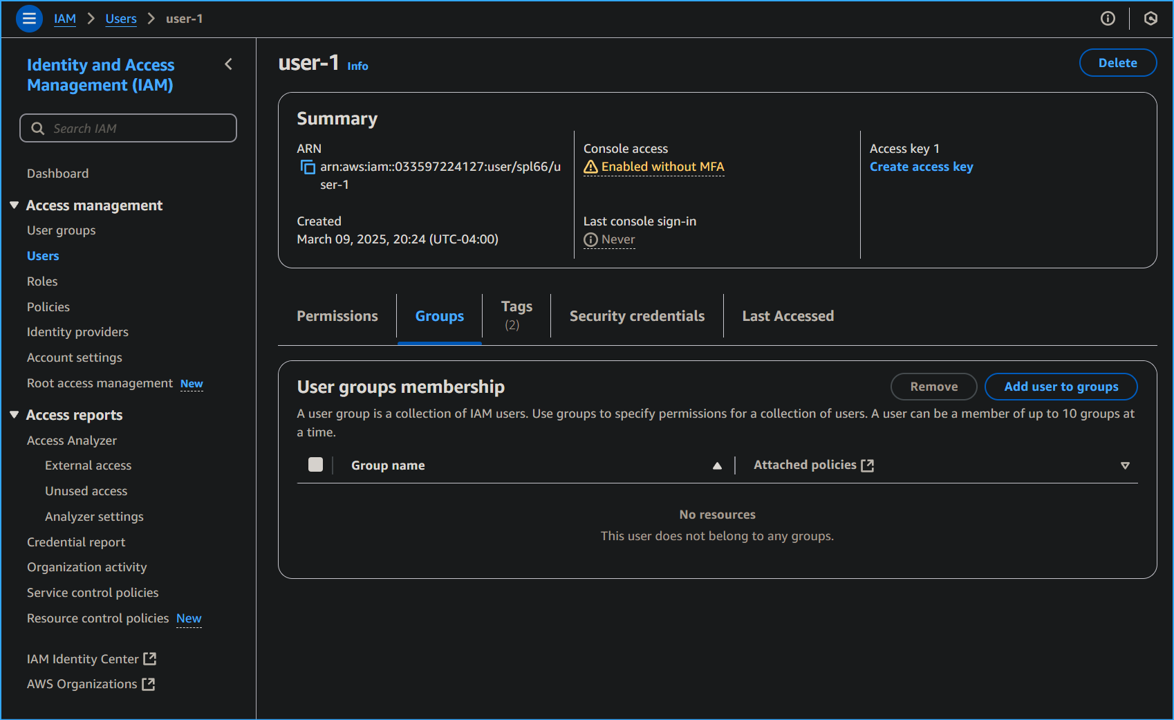 User One in No Group