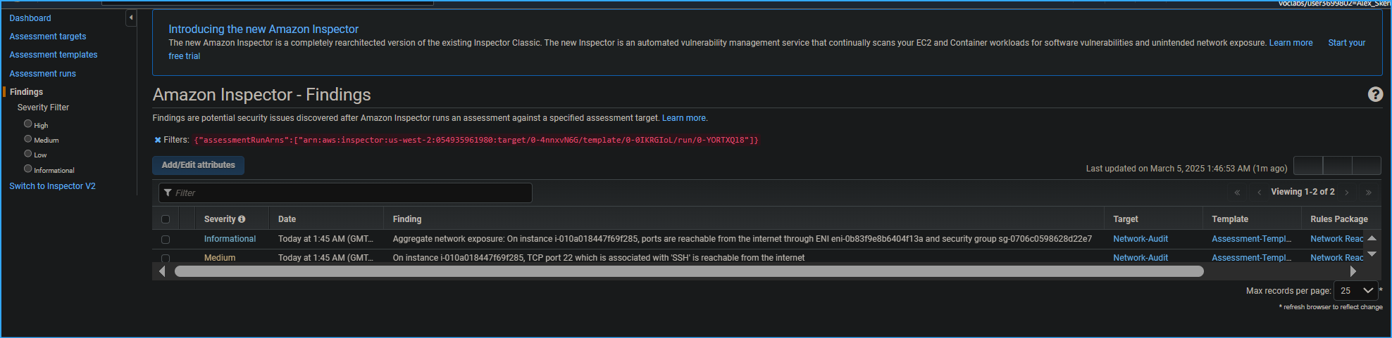 Analysis of next assessment run shows findings excluding high severity now