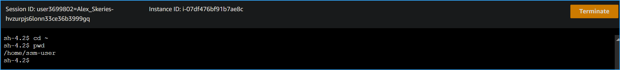 CD then PWD in app server Session Manager session