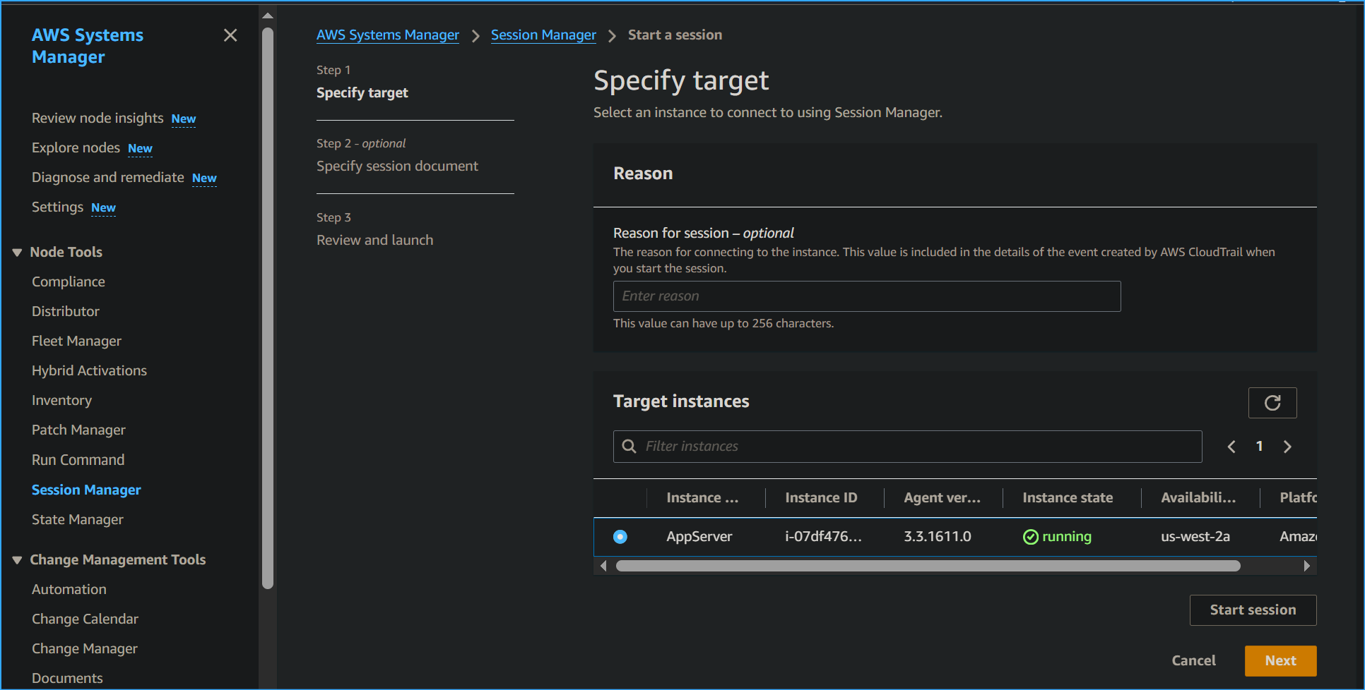 Connecting to app server through Systems Manager