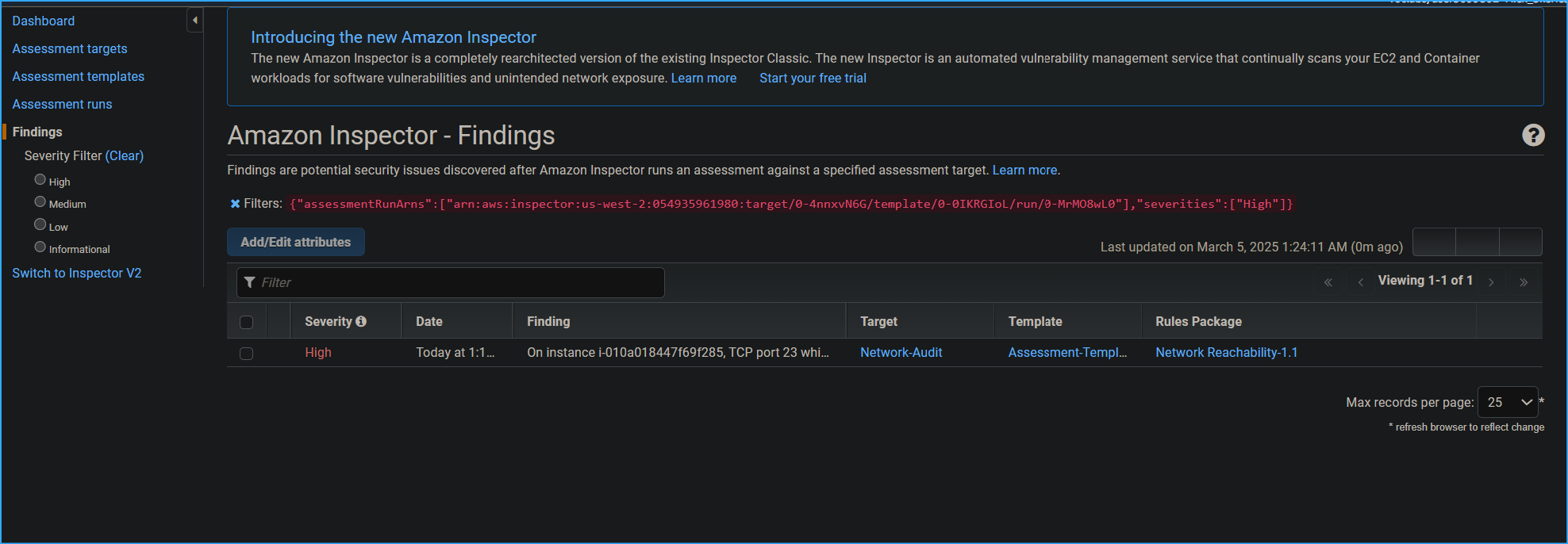 Finding shows high severity on TCP port 23