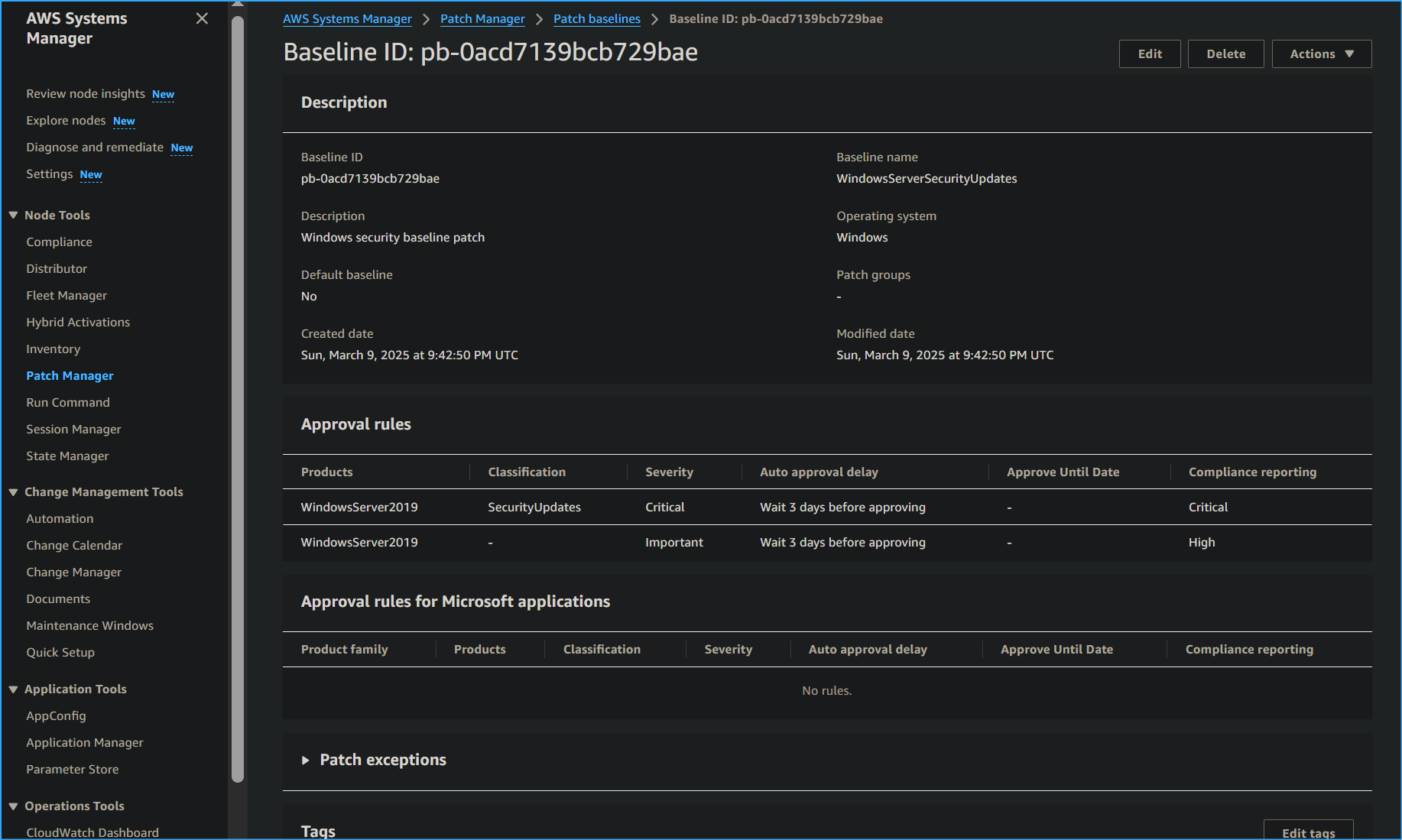 Created New Patch Baselines