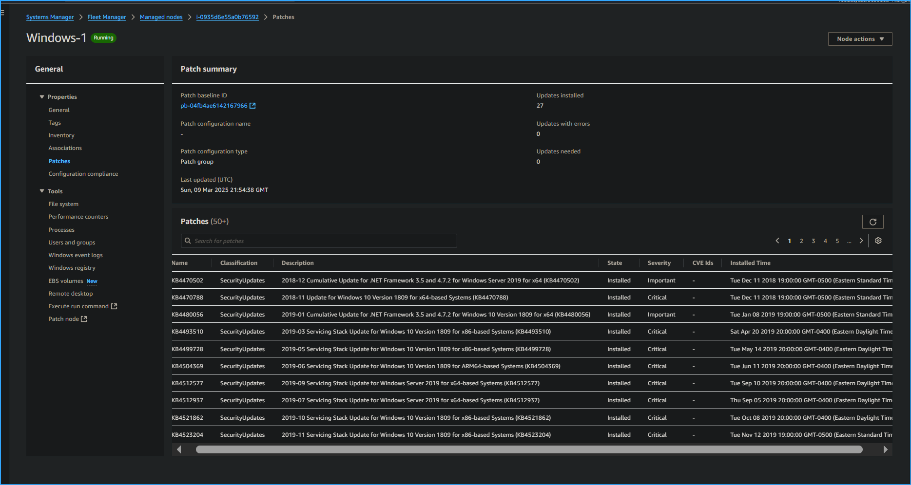 Opened a Node Then Checked Patching Details