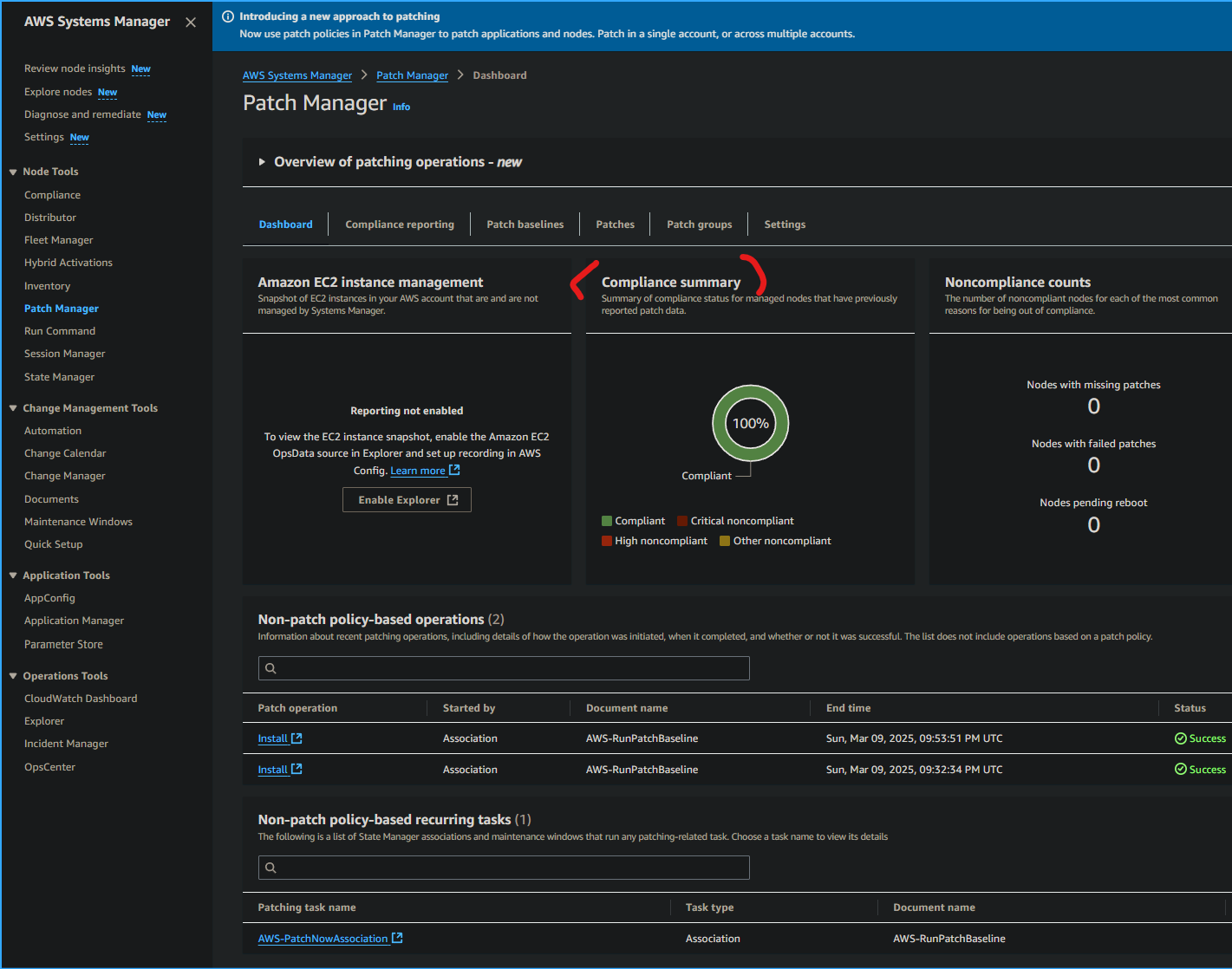 Viewing Compliance Summary in Patch Manager Dashboard