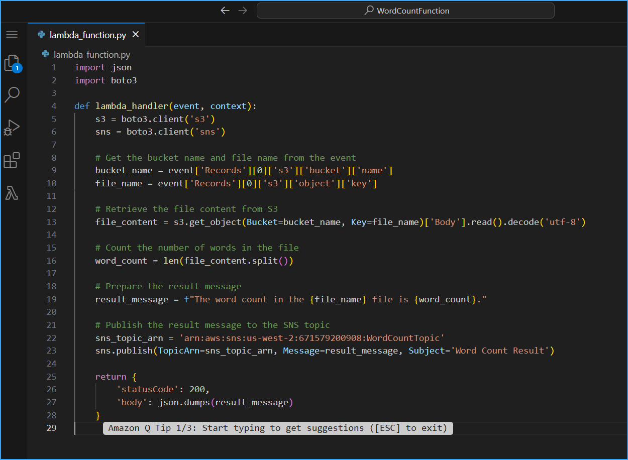 Created Lambda Function With This Python Code But Had To Update It When Troubleshooting