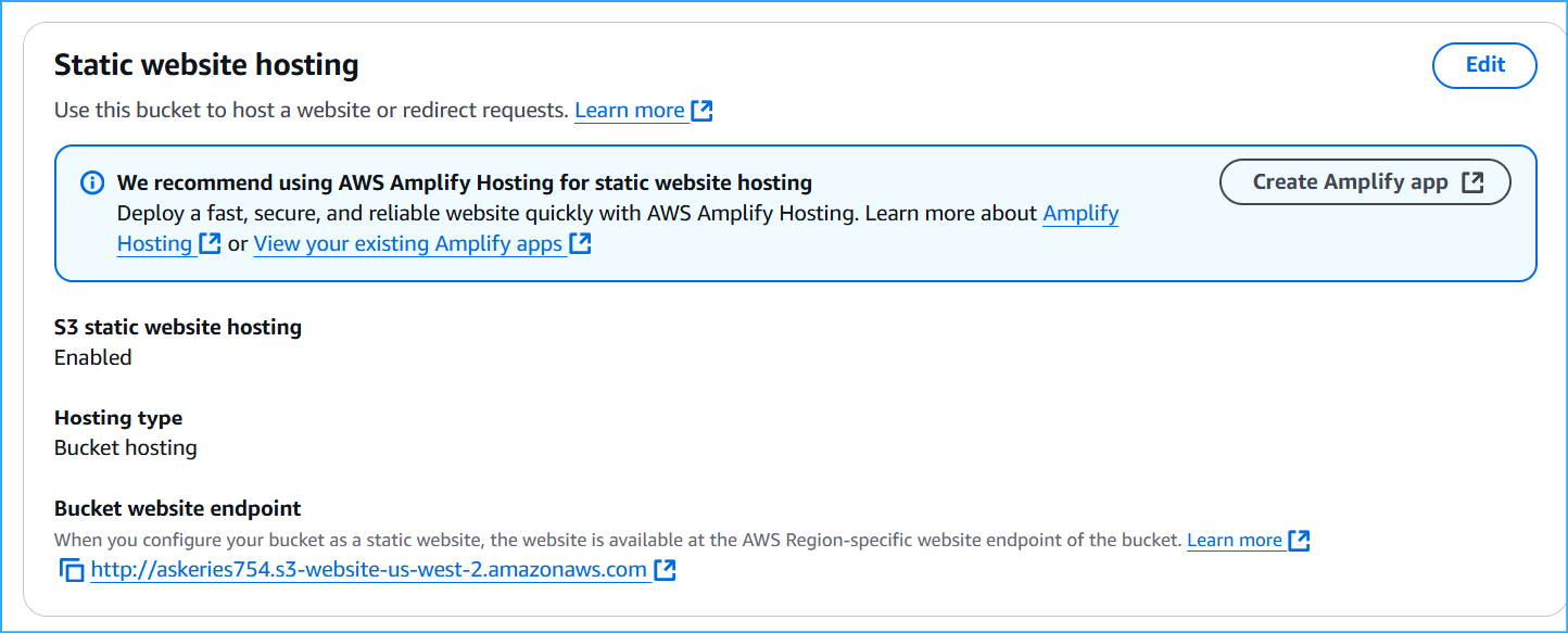 Copied bucket endpoint URL