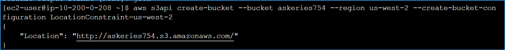 Created S3 bucket with name output as JSON