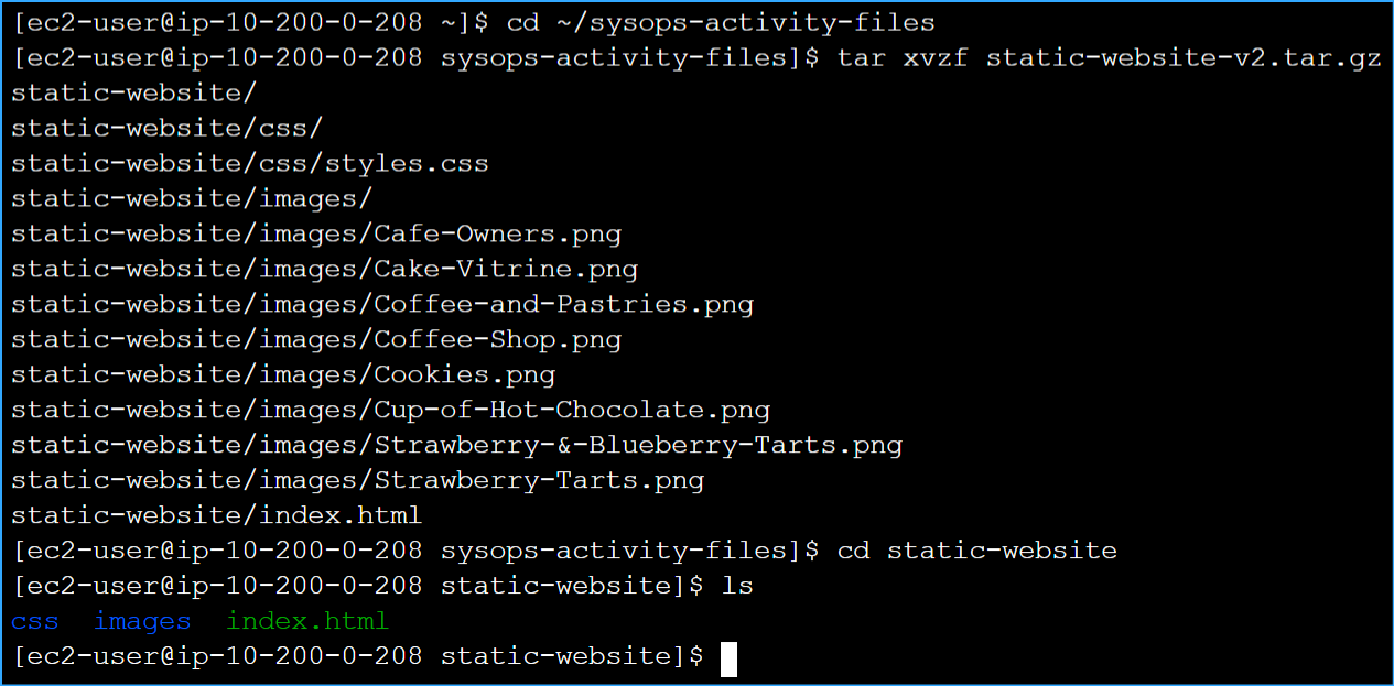 Extracted files and confirmed they were extracted correctly with ls