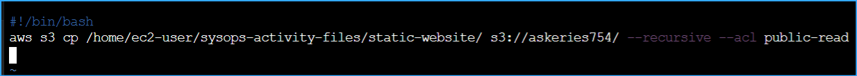 In Vim added standard bash file then my S3 copy command
