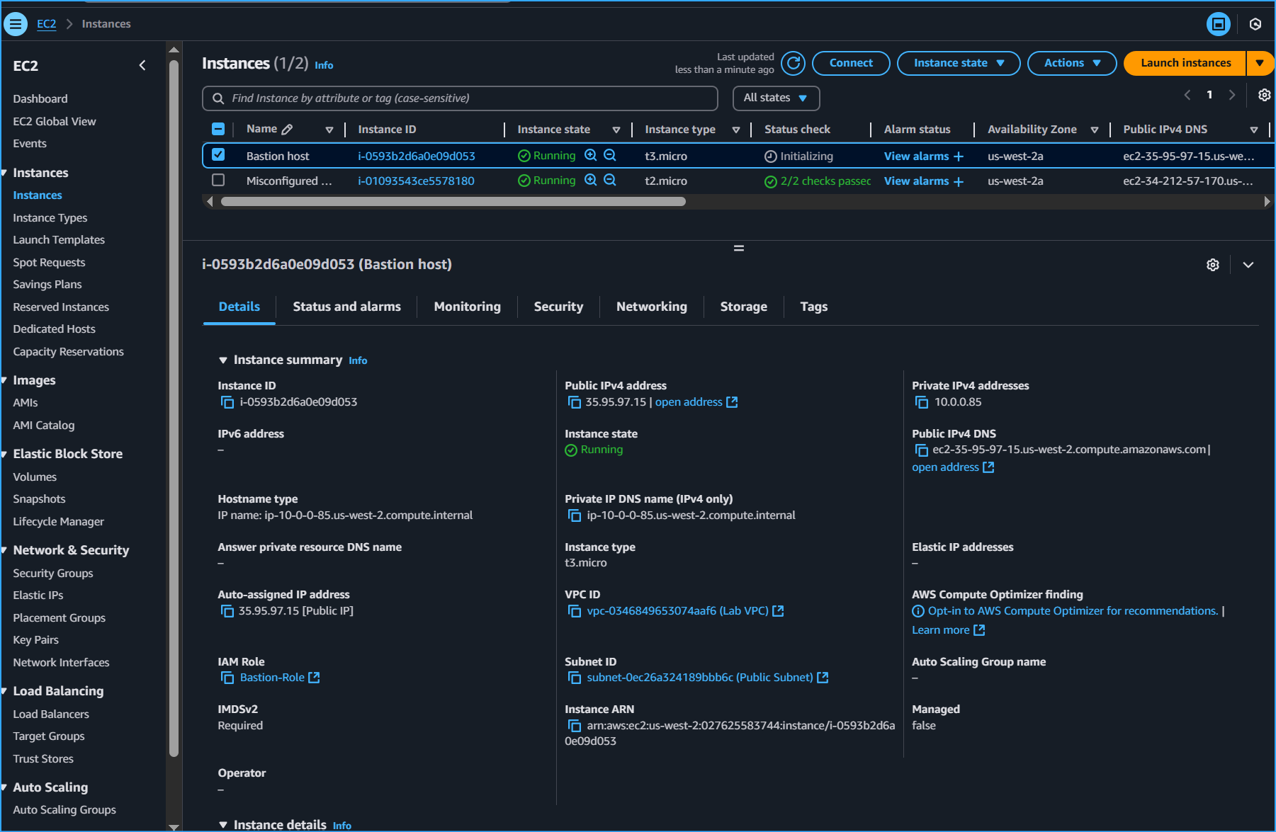 Created Bastion Host Instance