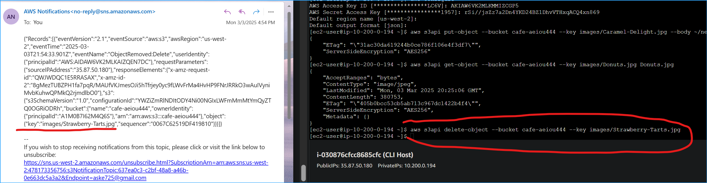 Delete Object Sent Email Notification