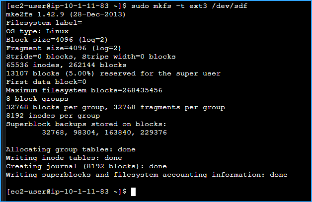 Created Ext3 File System On New Volume