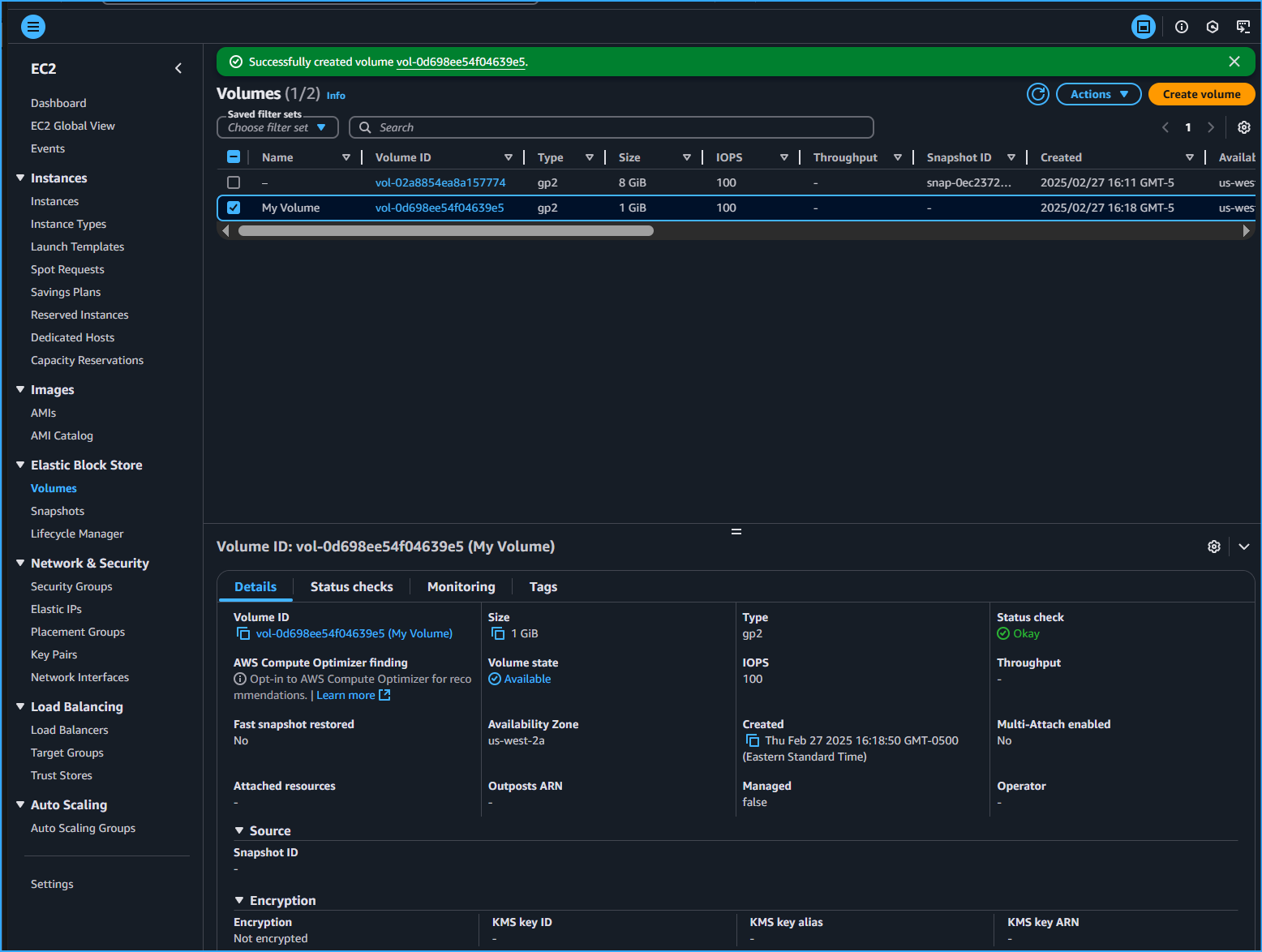 Created New EBS Volume