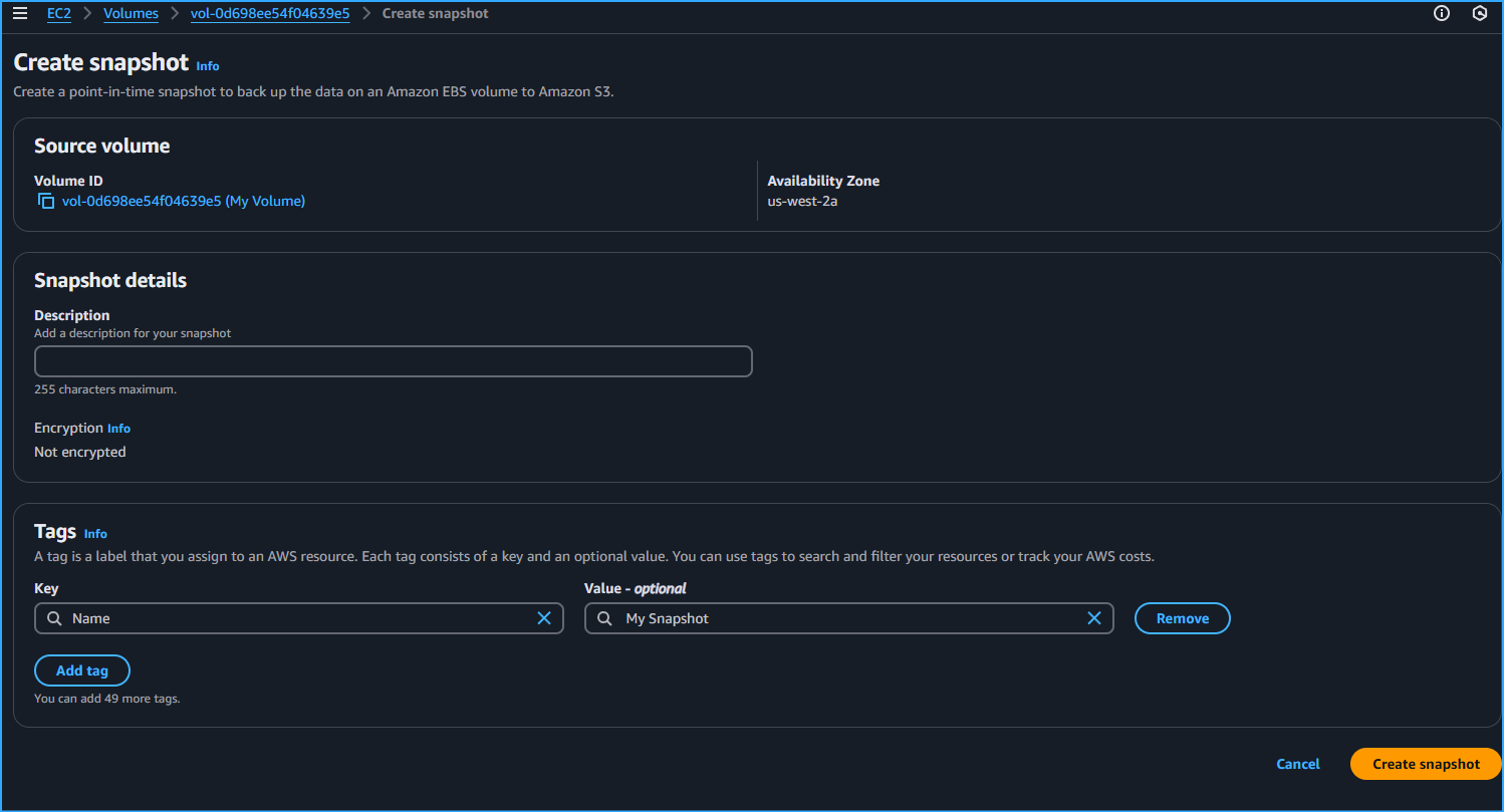 Creating Snapshot Of EBS Volume