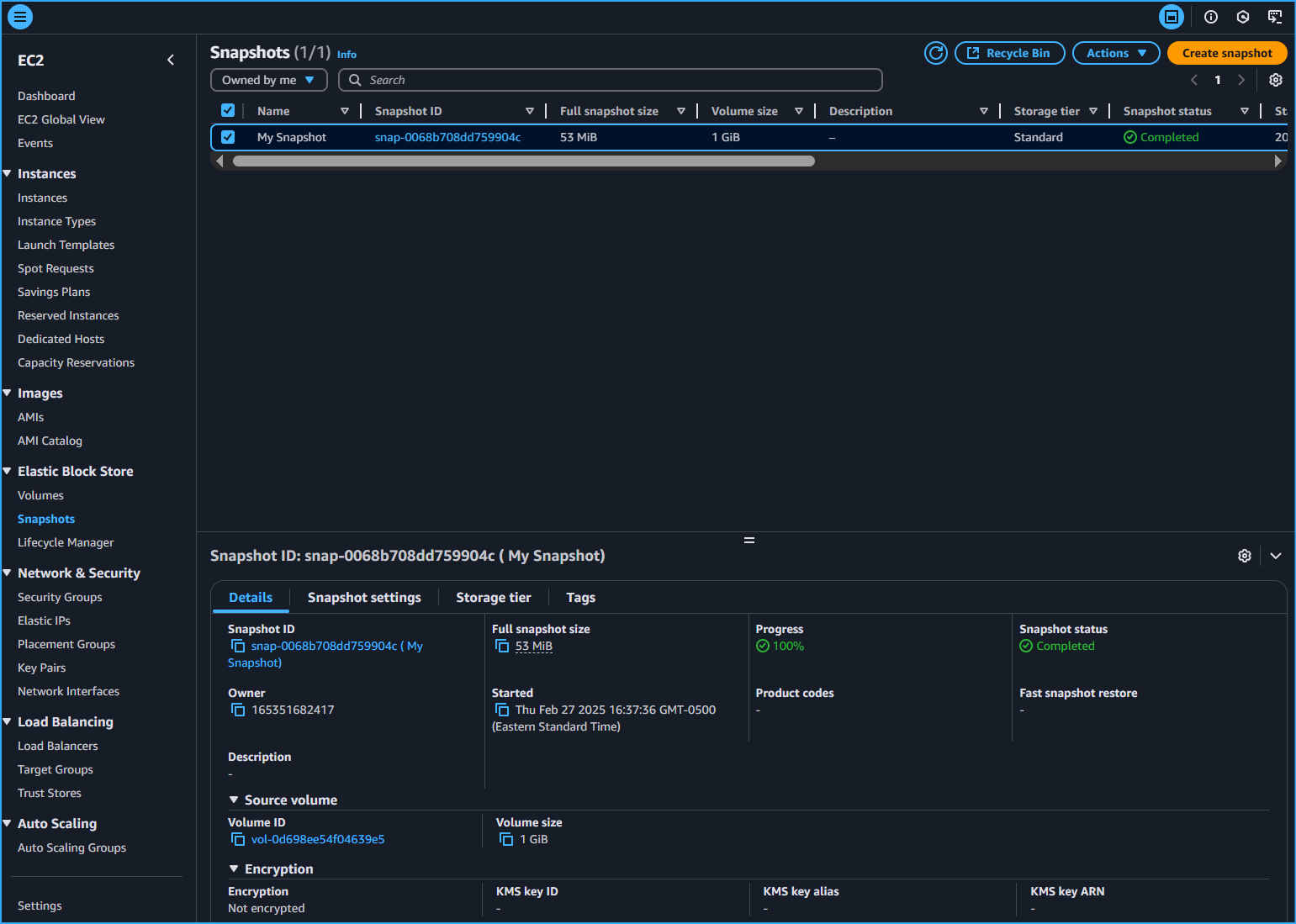 Snapshot Status Completed