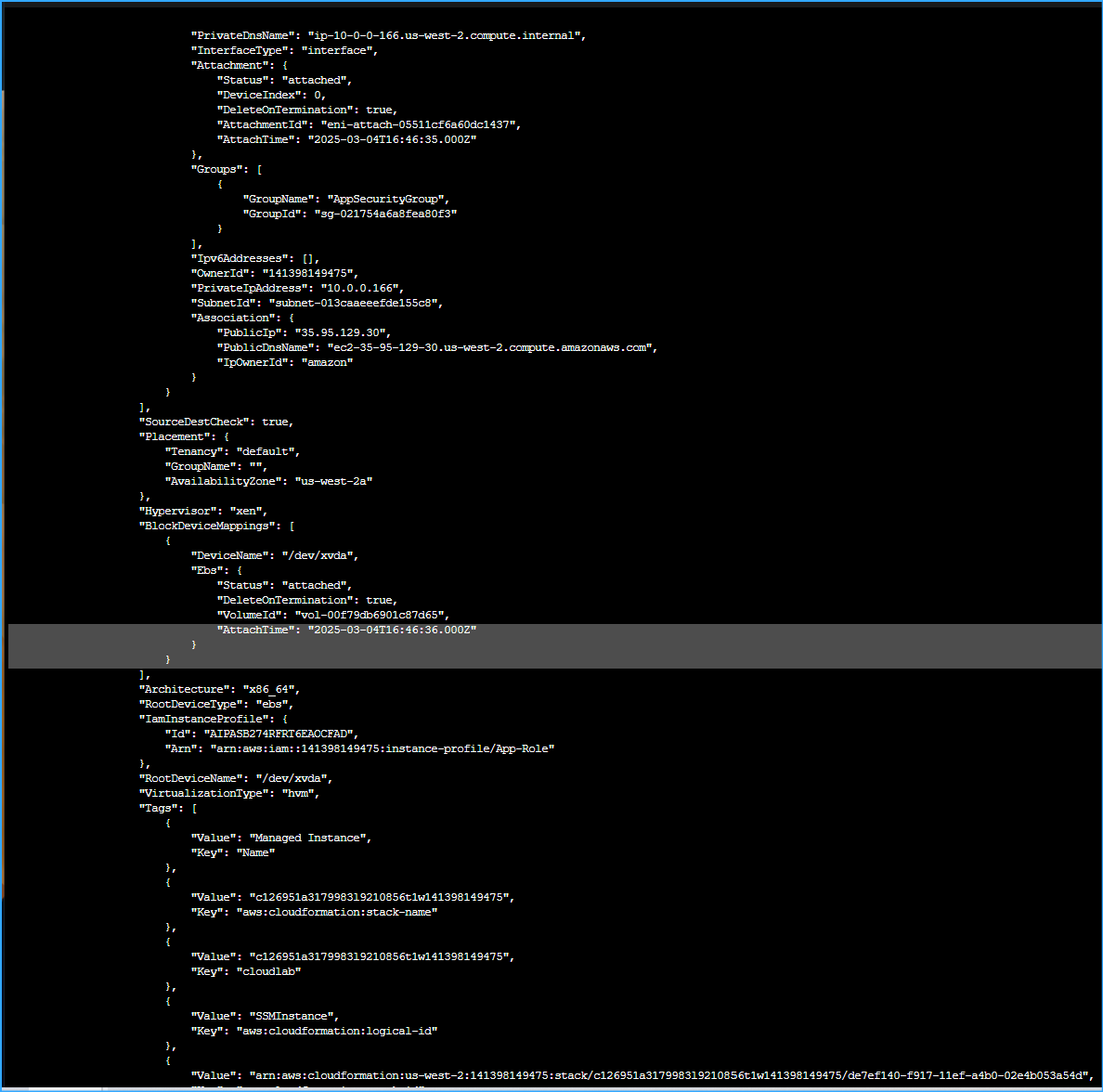 Output Lists Managed Instance Details in JSON Two