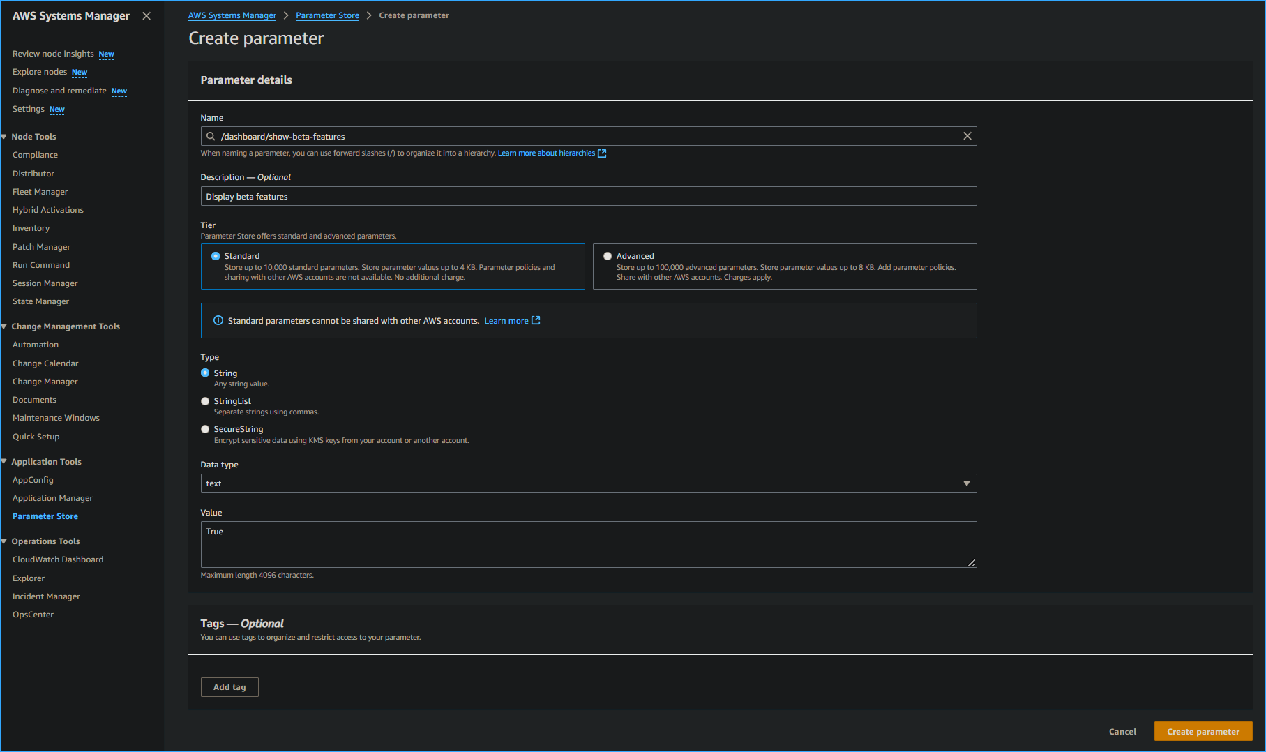 Parameter Store Create Parameter